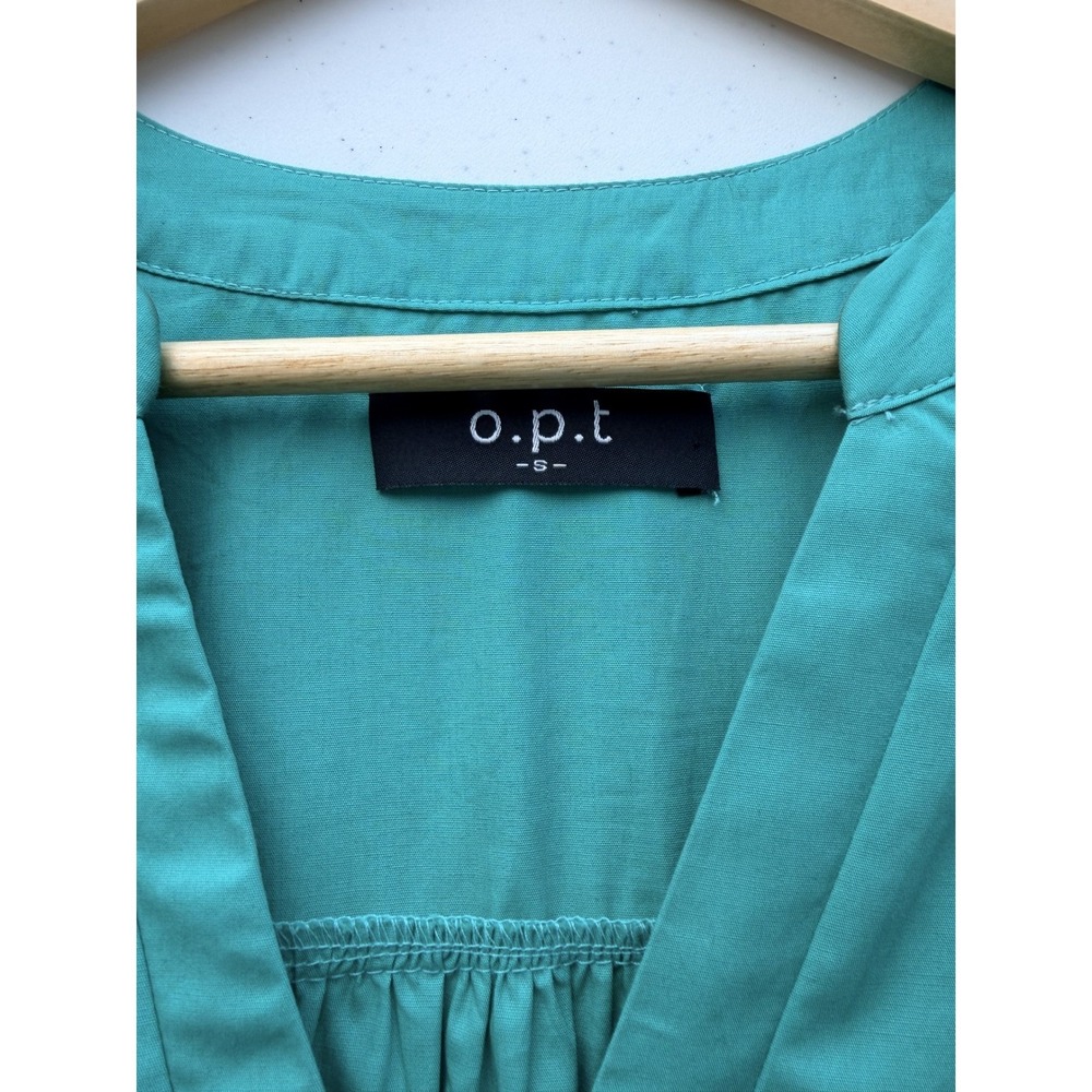 OPT Anthropologie Bay Mini Dress Emerald Green Cotton Small Tiered‎ Smock Sleeve - Picture 3 of 10